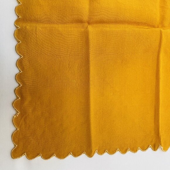 Vintage Silk Embroidered Handkerchief Orange Flower Motif Scalopped Edge Germany - Picture 8 of 16